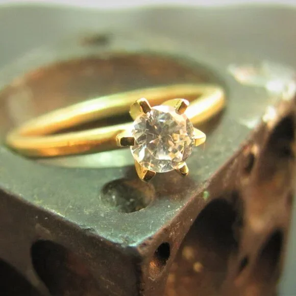 Moissanite ring. 14K solid yellow gold ring with White Moissanite.